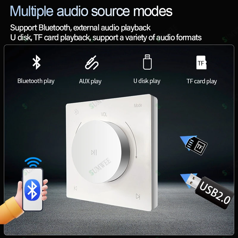 홈 호텔 86 타입 미니 오디오 벽걸이형 앰프 블루투스 TF USB AUX 사운드 플레이어 음악 시스템 스테레오 천장 스피커 포함