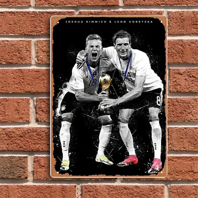 Classic Soccer Trophy Wall Art, Retro Metal Tinplate Plaque - Vintage Player Design with Golden Trophy, for Home, Bar, Cafe, Gar