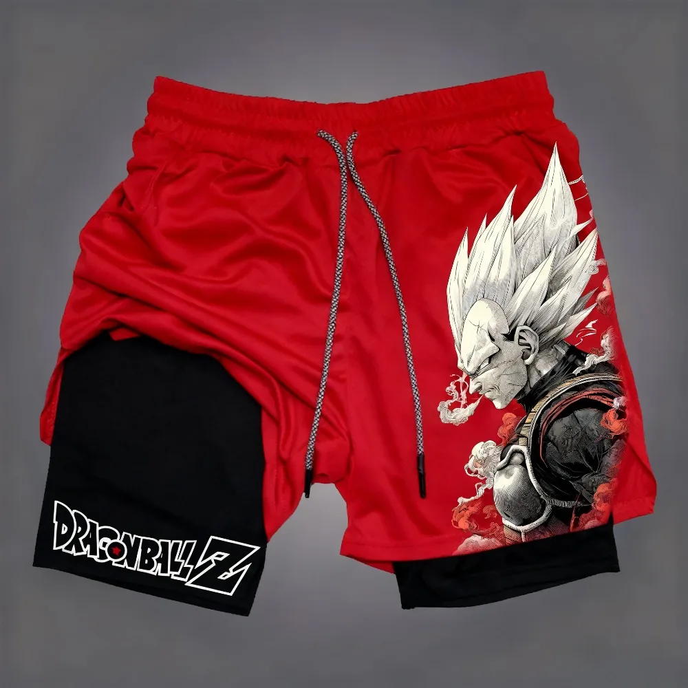 Dragon Ball Herren-Shorts mit doppelter Schicht, Son Goku, Sommer, japanischer Anime, gefälschte zweiteilige Sport-Fitness-Shorts, schnell trocknende Shorts
