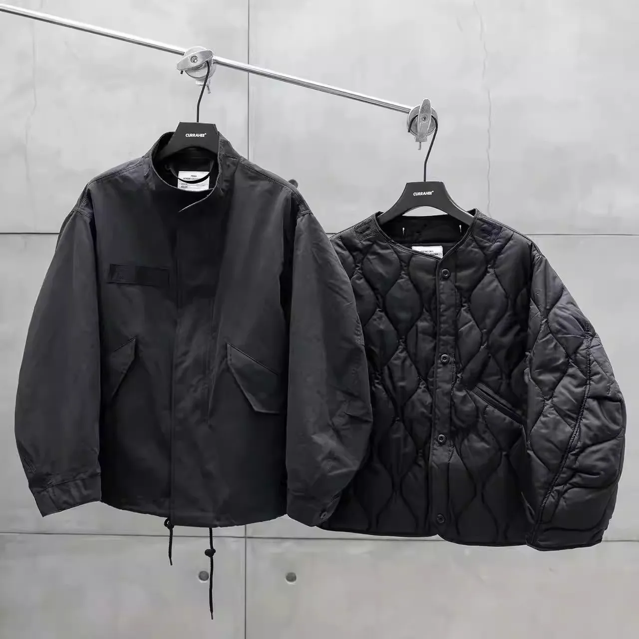 Japanese Vintage Short Two-piece Set Liner Detachable Jacket American Retro Loose Casual Stand Up Collar Coat Top