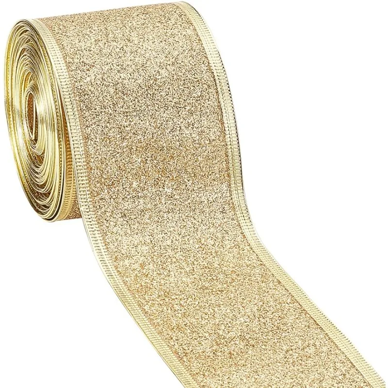 10 Yards Sparkle Ribbon with Wired Edge Glitter Ribbon 2 Inch Goldenrod Wrapping Gifts & Custom DIY Crafts Decorative