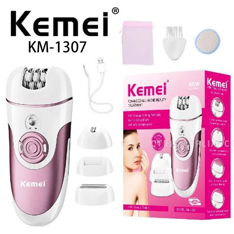 

Kemei KM-1307 High Quality 4 In 1 Multi Function Knife Head USB Rechargeable Women Electric Shaver Trimmer for Lady