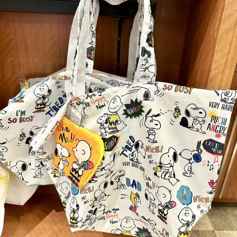 Cute Cartoon Snoopy Foldable Portable Shopping Bag Kawaii Cute Fun Short Distance Duffel Bag Travel Bag Girl Anime Gift