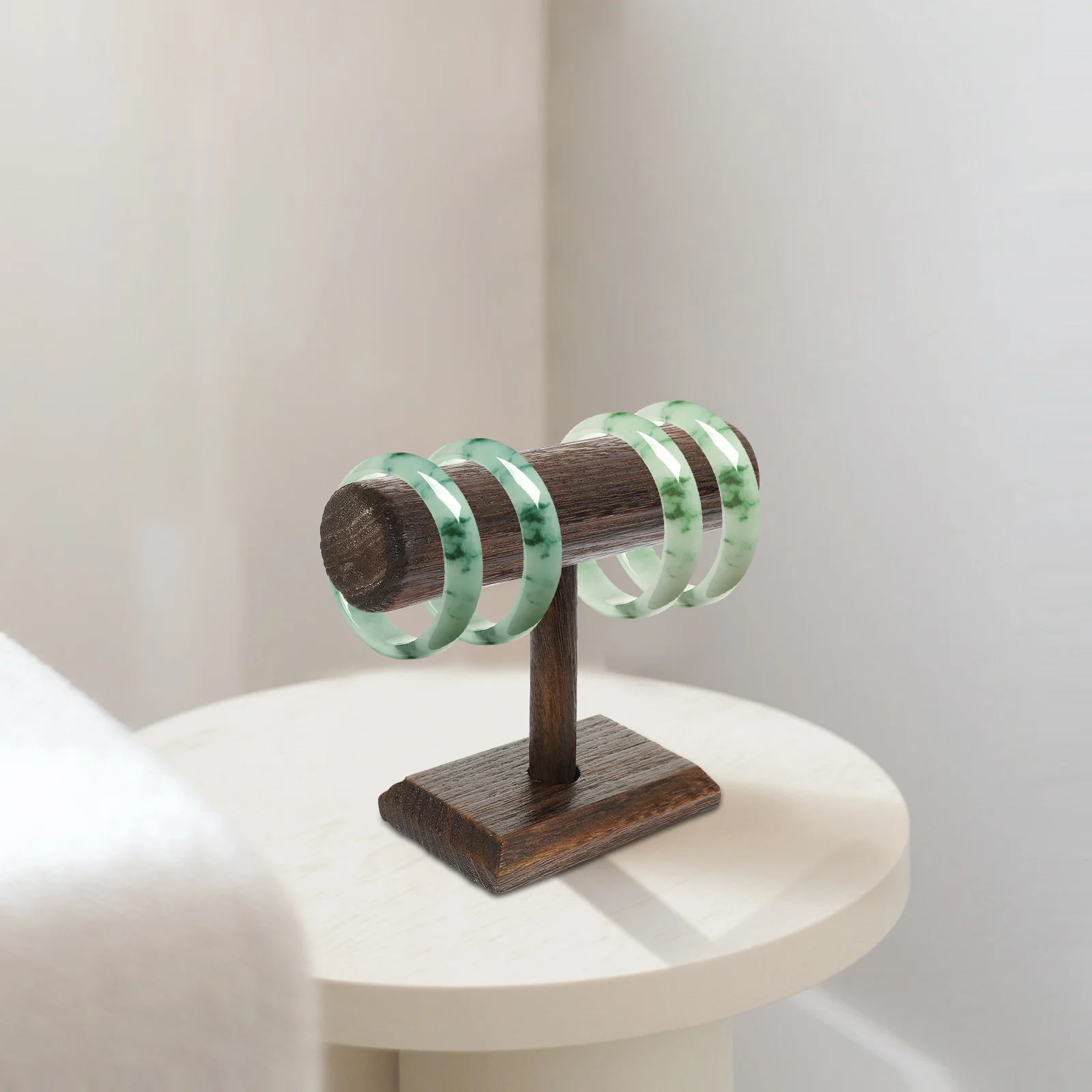 حامل سوار عتيق من الخشب الصلب، حامل عرض T من الخشب الطبيعي، منظم الإسورة، رف تخزين المجوهرات لغرفة النوم