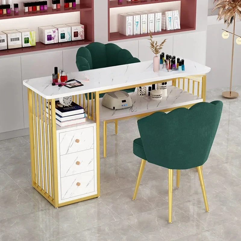 Beauty Salon Professional Manicure Table Light Luxury Nail Table and Chair Set with Built-in Vacuum Cleaner Home Makeup Tables