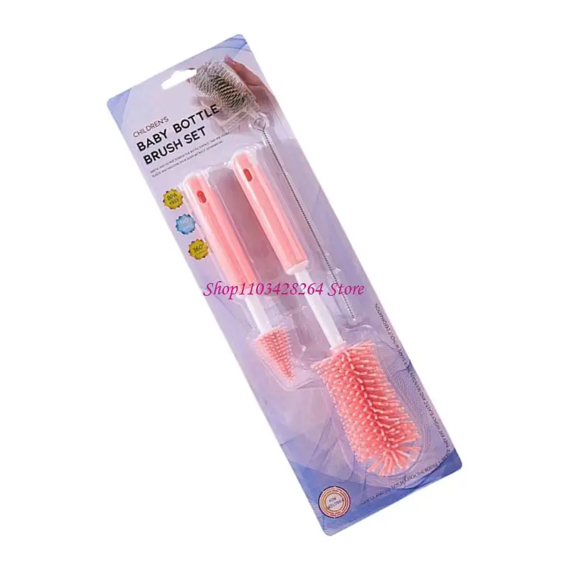 Bộ dụng cụ vệ sinh bình sữa silicon dẻo có thể tháo rời Bàn chải núm vú có thể tháo rời Tay cầm cực dài cho thiết kế bình