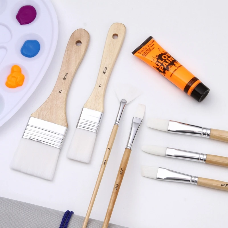 24x Paint Brushes Scraper with Bag Wood Handle Artist Paintbrushes for Acrylic Gouache Oil Watercolor Canvas Boards Rock