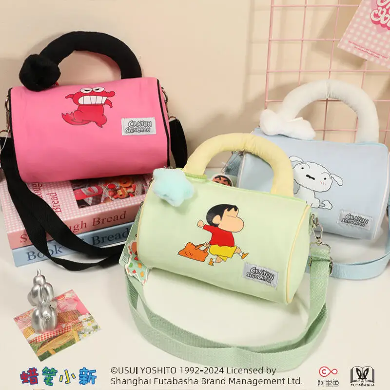 Crayon Shinchan Warm Cotton Padded Crossbody Bag Autumn Winter Plush Shoulder Purse Fashion Anime Handbag for Daily Shopping