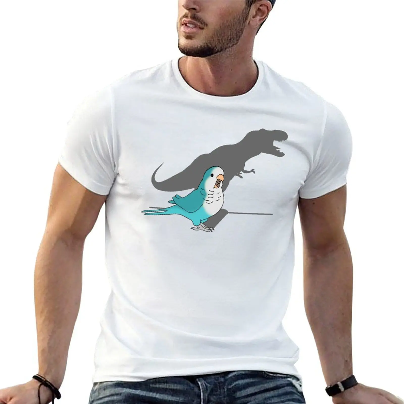 T-rex blue monk parakeet T-Shirt vintage gifts for boyfriend heavy weight t shirts for men