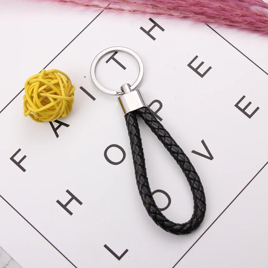 PU Leather Braided Woven Rope Keychain DIY Bag Pendant Key Chain Holder Car Keyring Simple Multiuse Key Holder Gifts 1pc