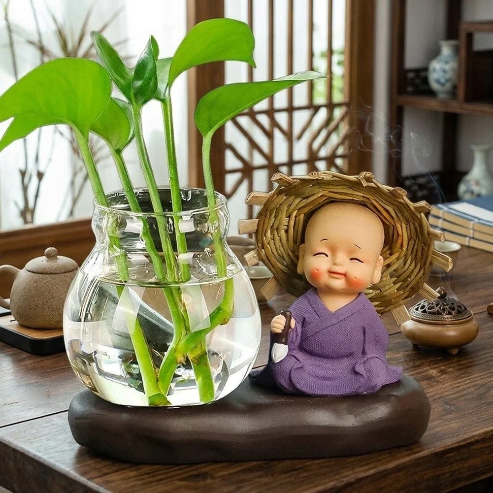 Glass Plant Vase Set 4 pcs Transparent Terrarium Style for Desk Shelf Decoration Air Plants Water Plants Resin Bottom