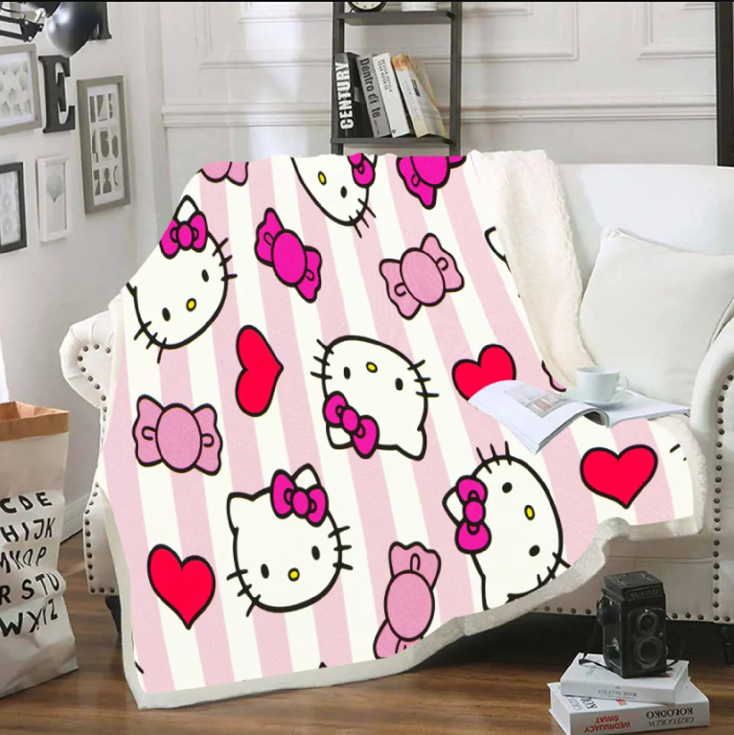 Hello Kitty coperte appesantito soffice punto King Size e plaid peluche bambini stampato tessuto in pile corallo Picnic Kawaii