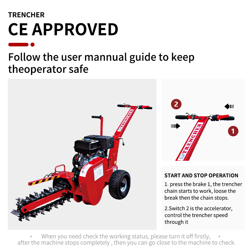 2025 TUV CE Approved 15HP Trenching Machine Mini Chain Trencher Super Durable Mini Skid Steer Trencher Machine