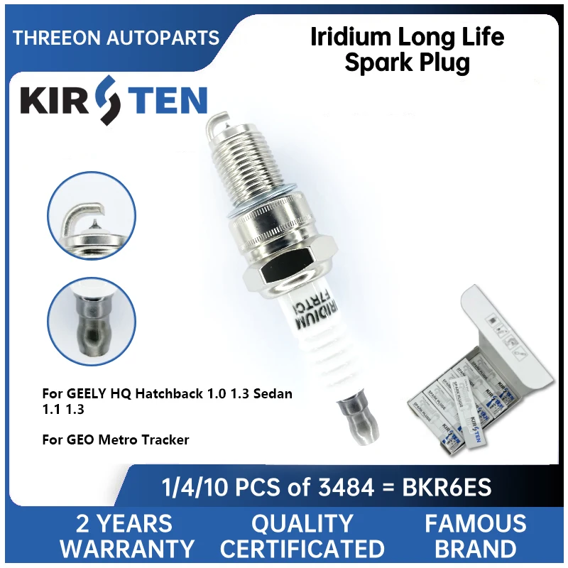 

KIRSTEN Iridium Spark Plug for GEELY HQ Hatchback 1.0 1.3 Sedan 1.1 1.3 GEO Metro Tracker WR8DPP30W 0242230599 BPR6EIX KSP3484