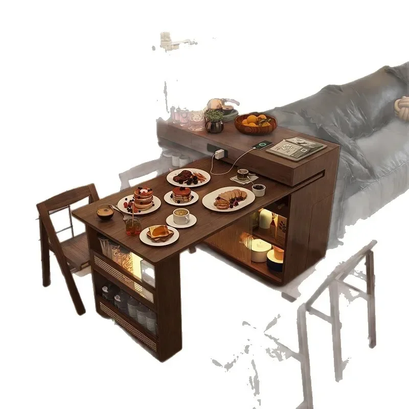 

Island table integrated rotatable small apartment, retractable bar with antique dining edge