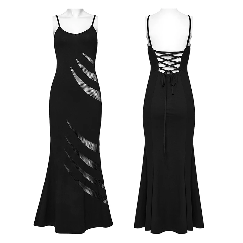 PUNK RAVE – robe Punk en tricot élastique pour femmes, maille asymétrique, Segmentation des dents pointues, Sexy, ajourée, robes foncées de Club