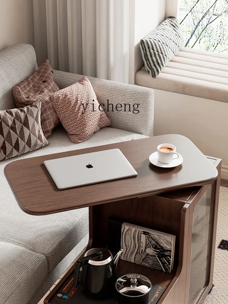 

TQH solid wood coffee table living room household tea cabinet kettle integrated movable small tea table sofa edge table