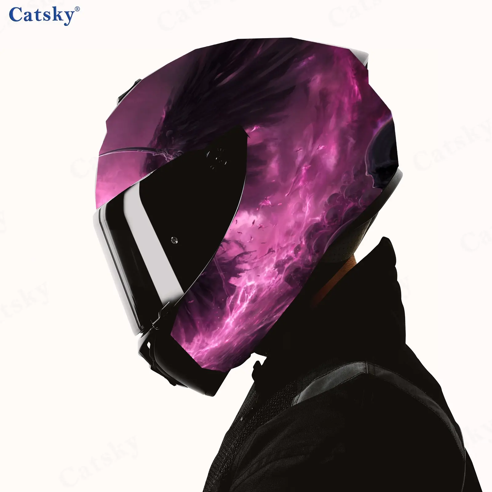 Purple Flame Raven-winged Reaper Helmet Vinyl Wraps, Waterproof Scratch-Resistant Full Face Helmet Decals, Durable PVC Decoratio view 4