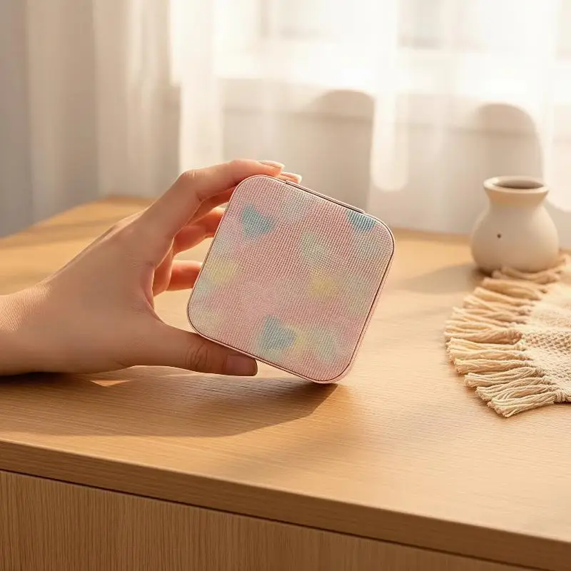 Portable Travel Jewelry Storage Box with Cute Heart Embroidery Multi Compartment for Rings Earrings Necklaces Organizer