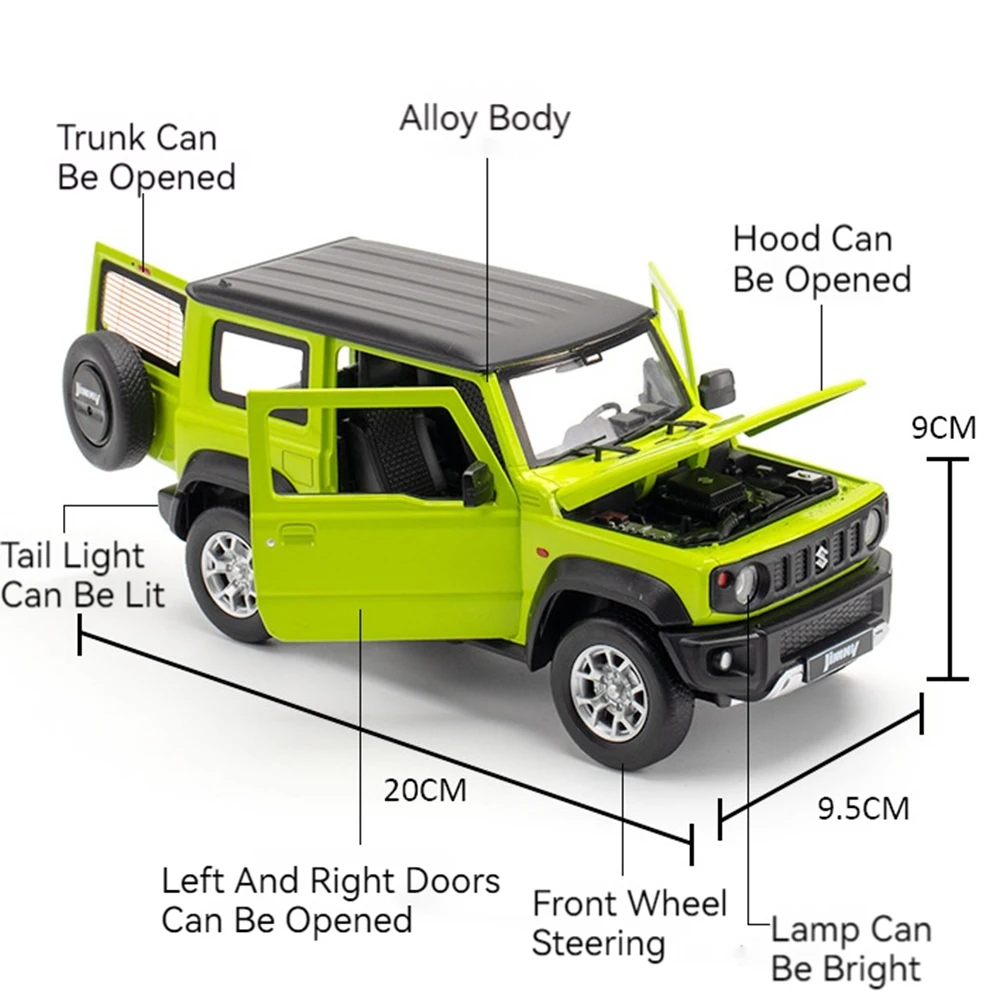 1:18 سبيكة سوزوكي جيمي نماذج سيارات دييكاست اللعب عجلة التراجع سيارة مصغرة مع ضوء الصوت المركبات للبنين هدايا عيد ميلاد