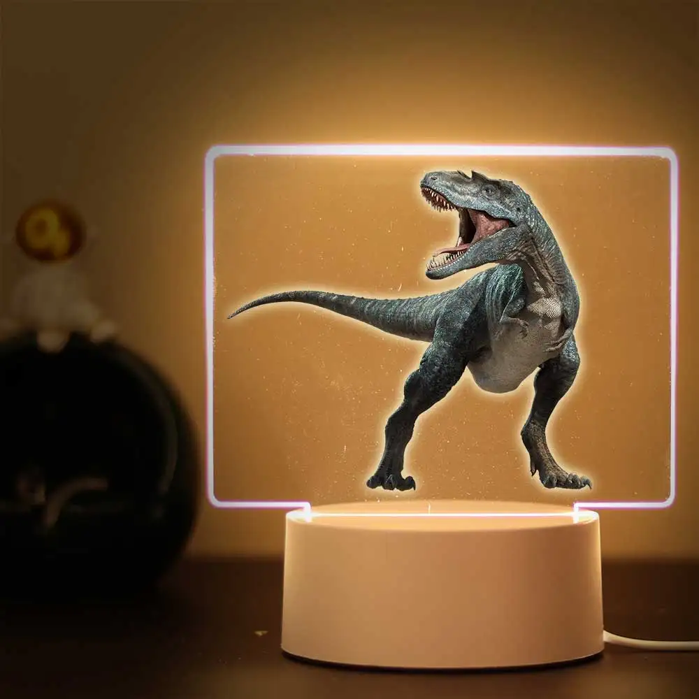 Acrílico LED Night Light com USB, dinossauros carnívoros, atmosfera Desk Lamp, beleza, 1 pc