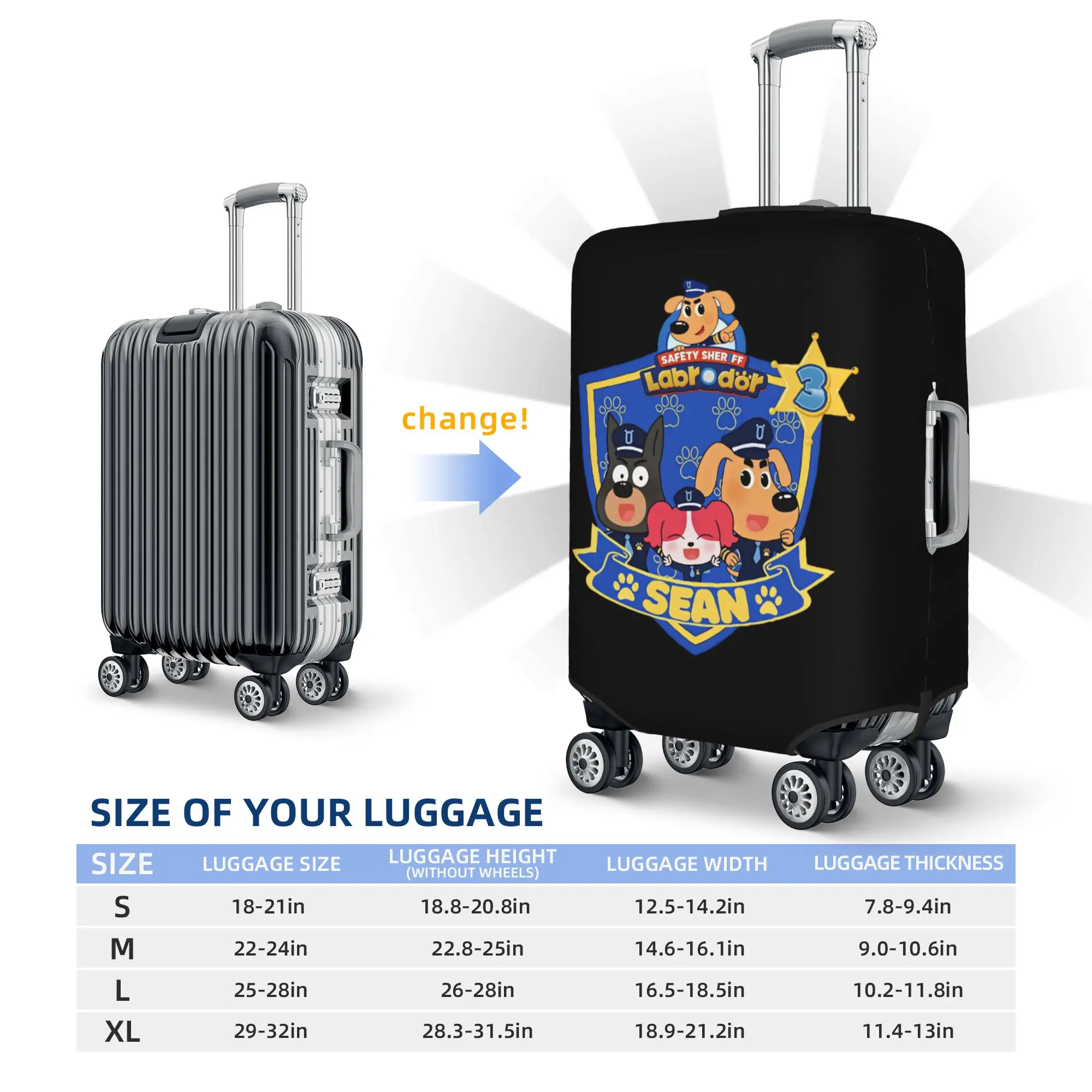 Sheriff Labrador Dog Cartoon Travel Luggage Cover Elastic Suitcase Cover Protector Fit 18-32 Inch 5