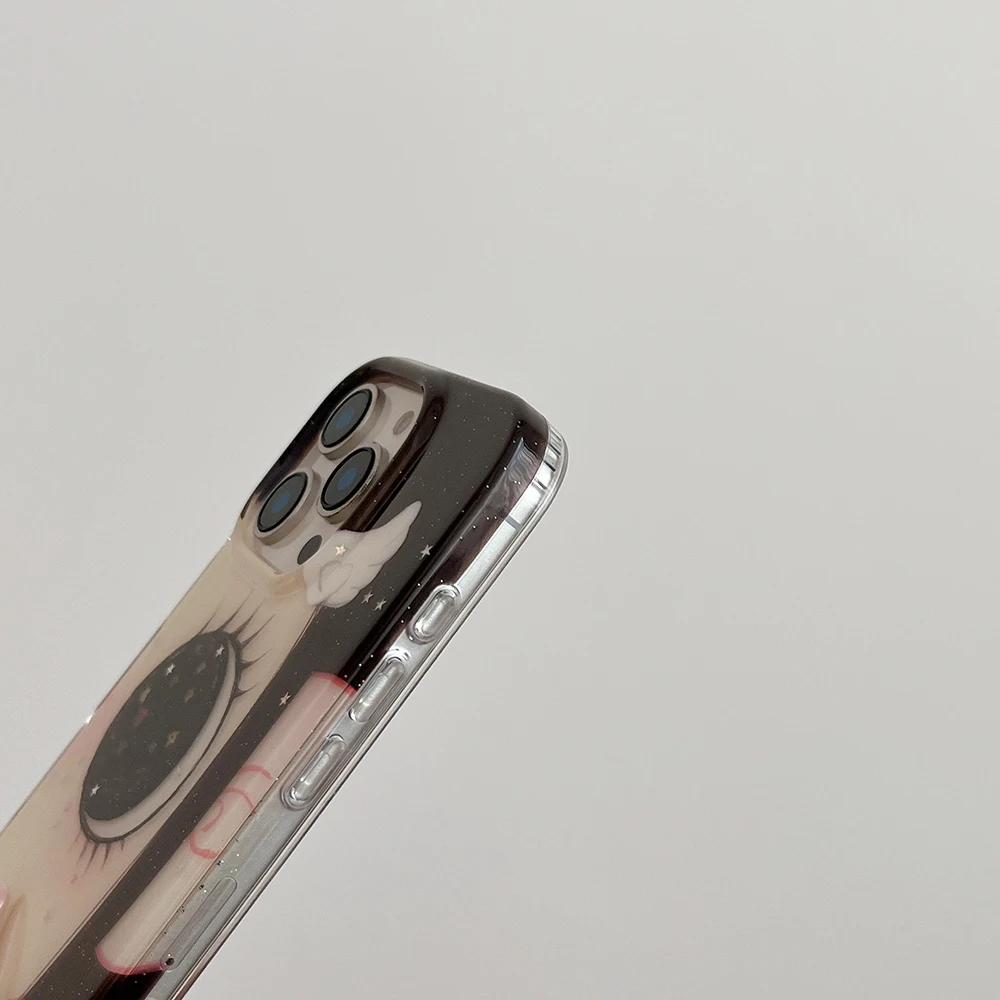 Niedliche Anime-Handyhülle mit glänzenden Augen für iPhone 18 17 16 15 14 Pro 13 Max Comic-Mädchen Glitzernde Große Augen Bling Rückseite – Detail 9