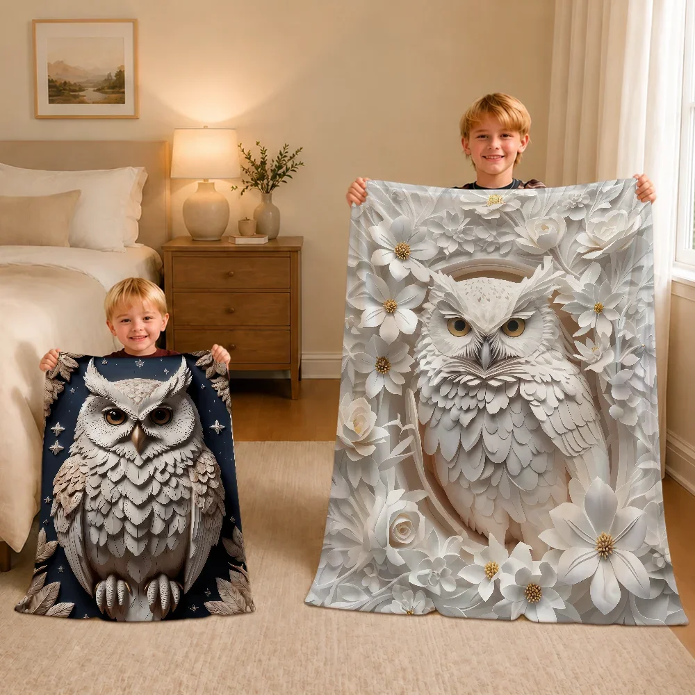 Vintage White Owl Fantasy Boho Warm Soft Plush Blanket For Sofa Living Room Nap Home Bedroom Travel Gift Flannel Pet Hogar