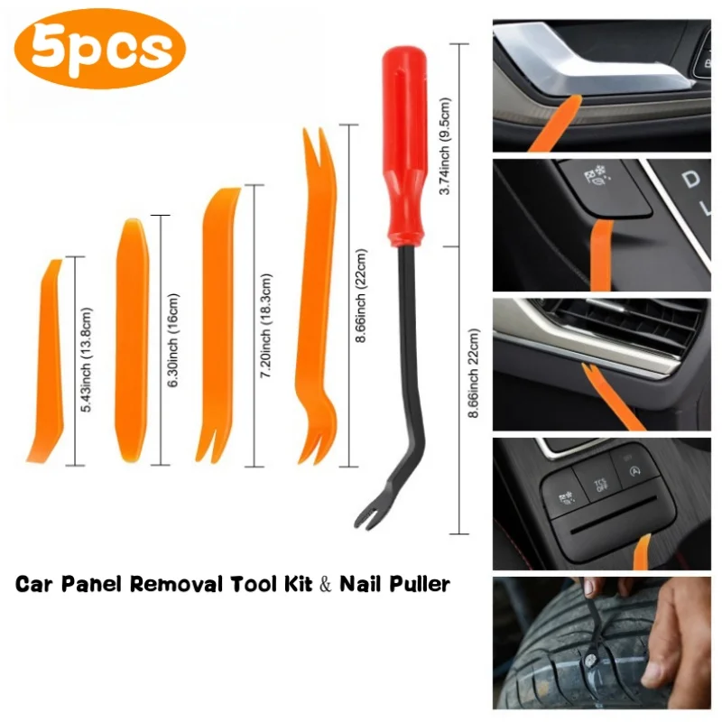 5 PCS Auto Trim Removal Tool Kit Nail Puller No-Scratch Removal Tool Kit for Car Clip Fastener Panel & Audio Dashboard Dismantle