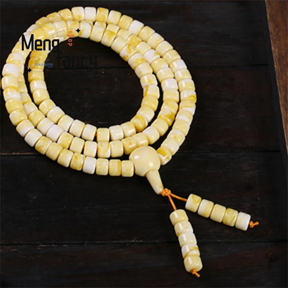 Natural Butterscotch Old Beeswax Amber 108 Tube Shape Stretch Multi-layer Wrap Beads Bracelet Sweater Chain Couple Holiday Gifts