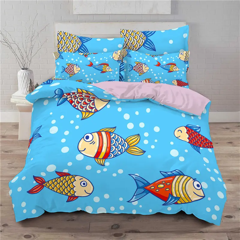 

Cartoon Fish Toddler Bedding Set For Kids Microfiber Goldfish Duvet Cover Queen King Size 3D Print Comforter Cover Bedroom Decor
