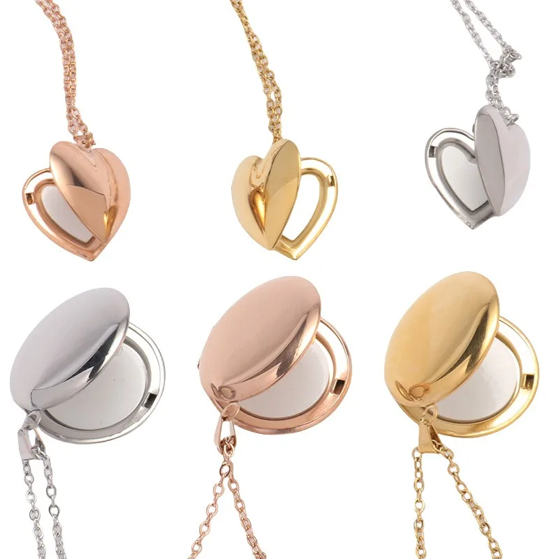 

Открывающийся медальон-кулон «сделай сам», ожерелье в рамке для женщин, зеркальная полированная нержавеющая сталь, круглые фотоожерелья, модный мемориал