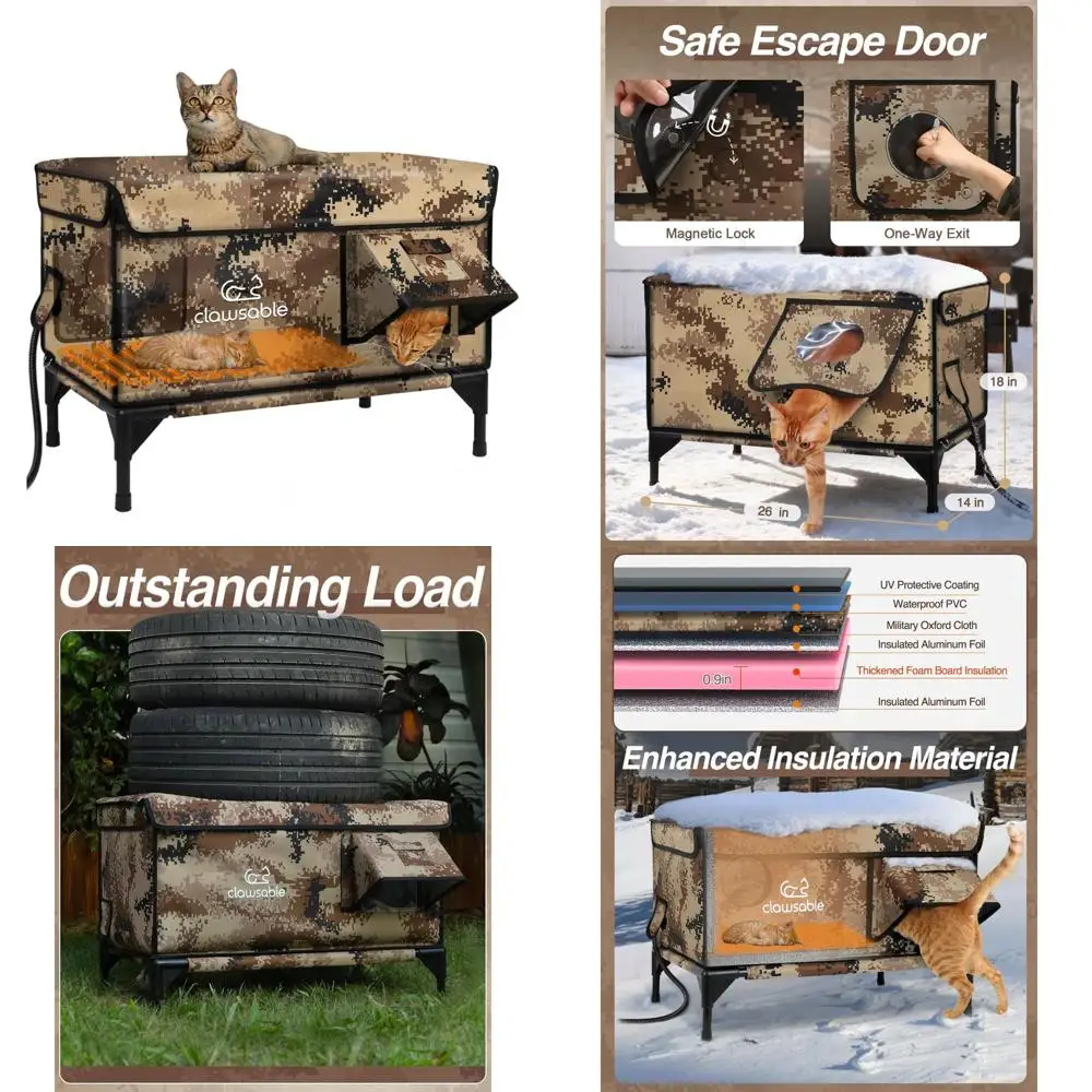 

Insulated Outdoor Cat Shelter with Waterproof Awning and Escape Door for Winter Survival