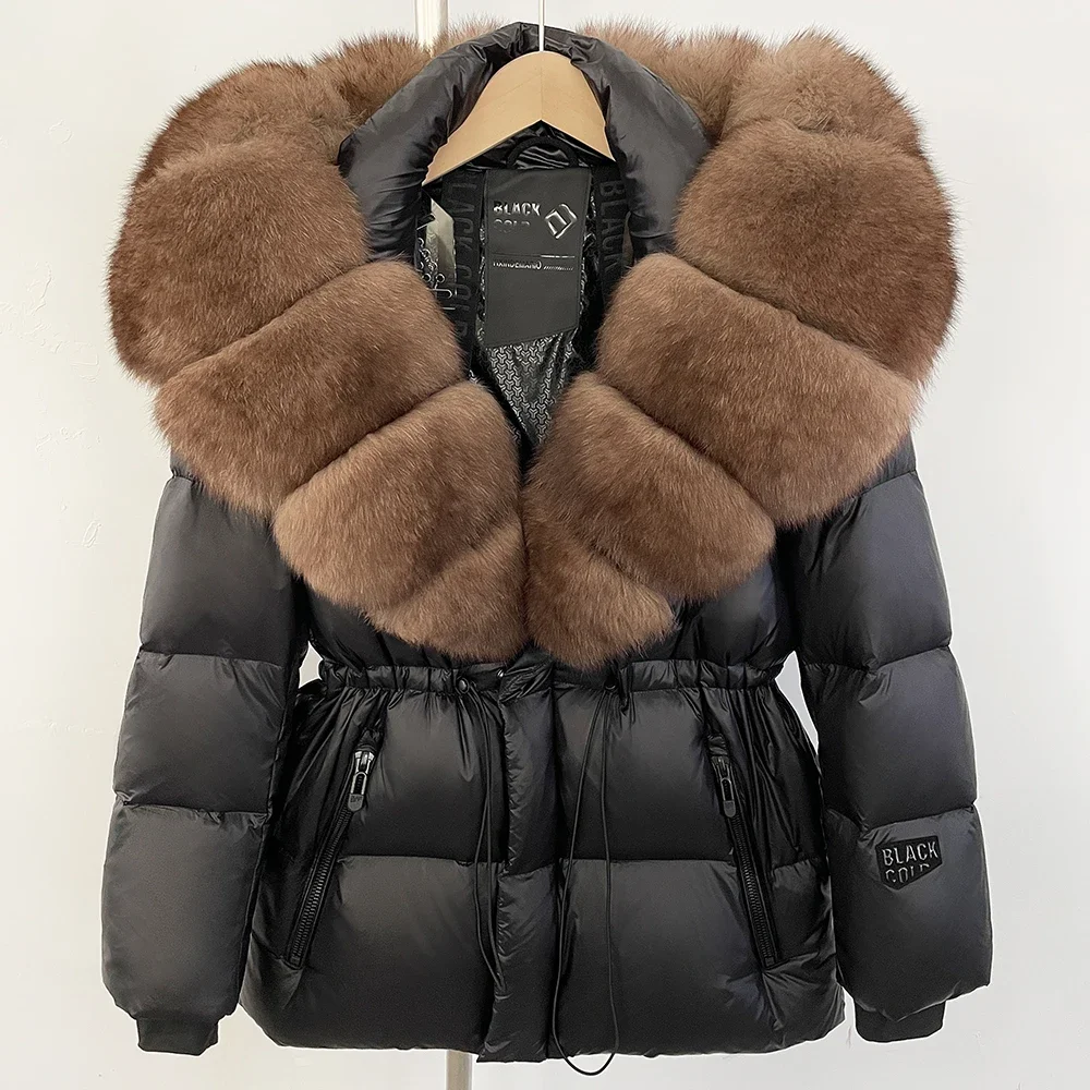 OFTBUY Herbst-Winter-Kleidung für Damen, Warme Echt-Felljacke aus Weißer Gans oder Ente, Großer Echter Fuchspelzmantel, Damen-Steppjacke mit Kapuze – Detail 6