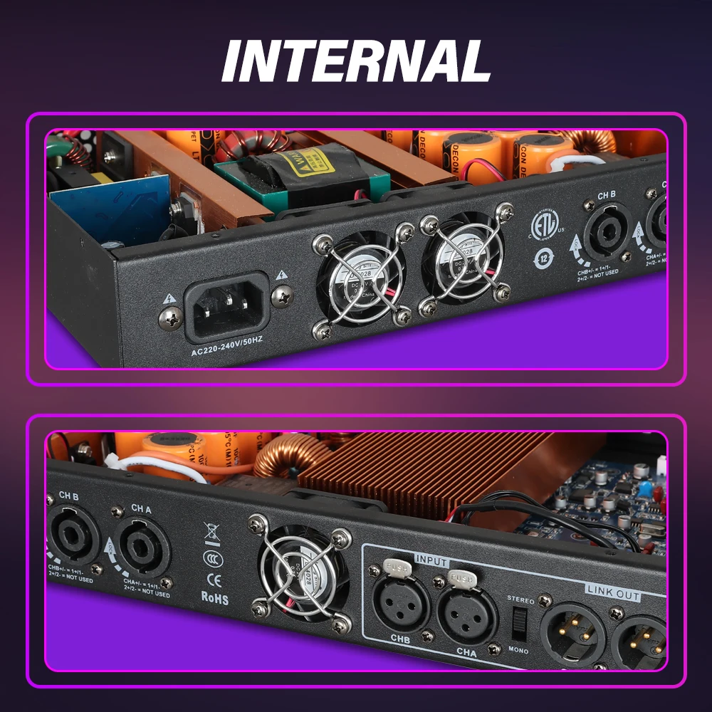 Stage Performance Power Amplifier Professional Digital Amplifier 4 Ohm 1600W*2 1U DJ Audio for Stage KTV Performances DGNOG