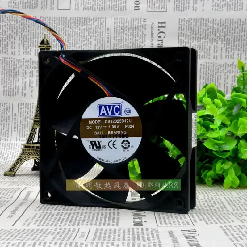 Original AVC DS12025B12U 12CM 12025 12V 1.05A Four-Pin PWM Intelligent Speed Control Fan for Computer Cooling