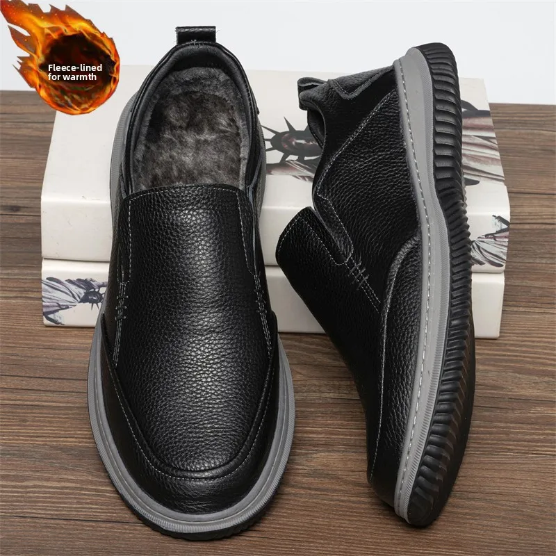 

Men's Winter Warm Fce Lined Soft Leather Slip-On Casual oes Anti-Slip Thi Bot Rubber Sole Comfortable All Day Wear