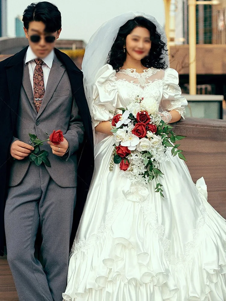 Ele Satin Wedding Dr 2024 New Sle Outdoorsy Forest Theme Guest eeting Dr High End Vintage Feel Puffy Skirt