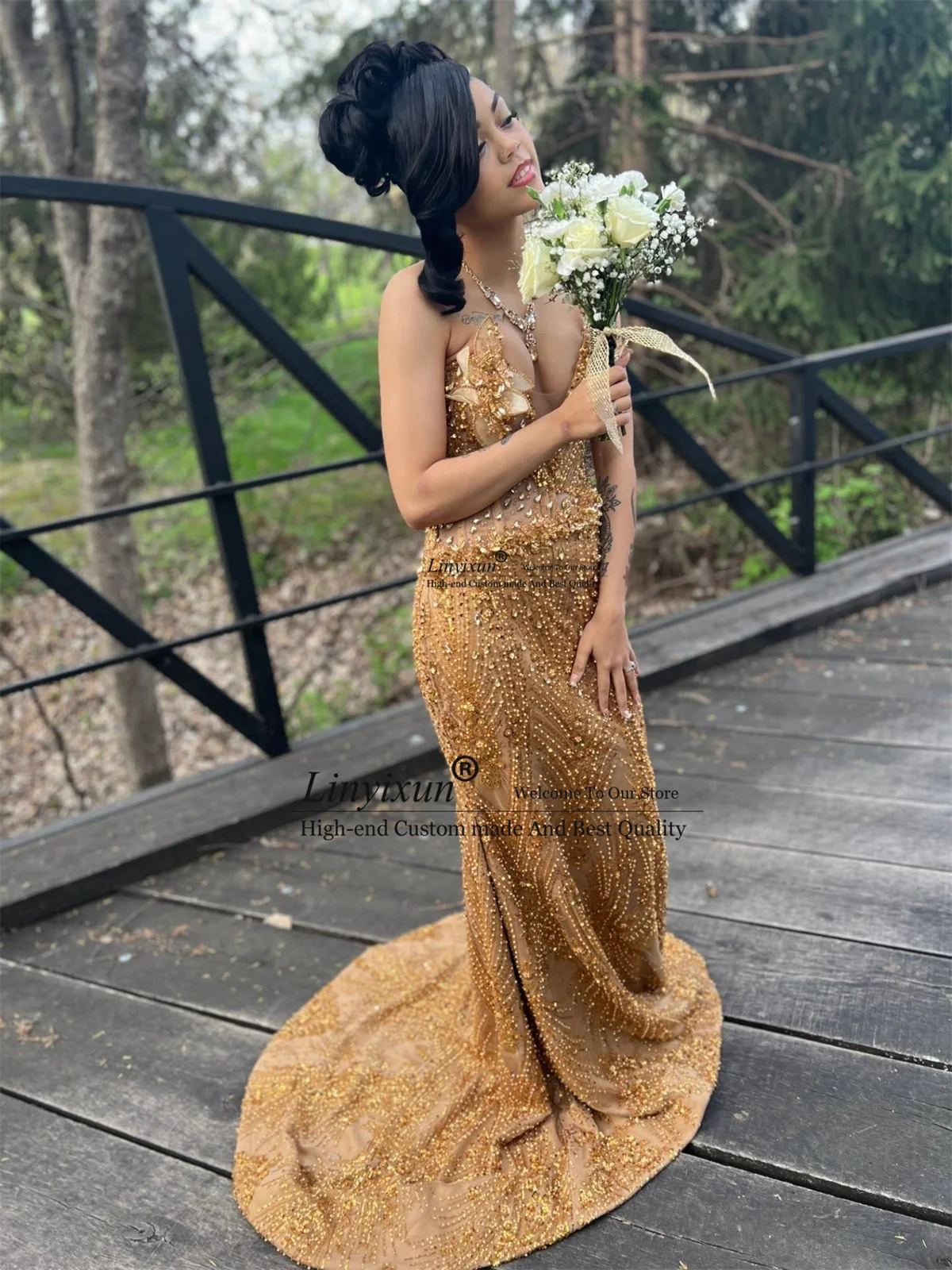Aso Ebi Glitter Sequins Mermaid Prom Dresses Sparkly Beaded Crytals Evening Gown Long African Rhionestone Wedding Party Dress