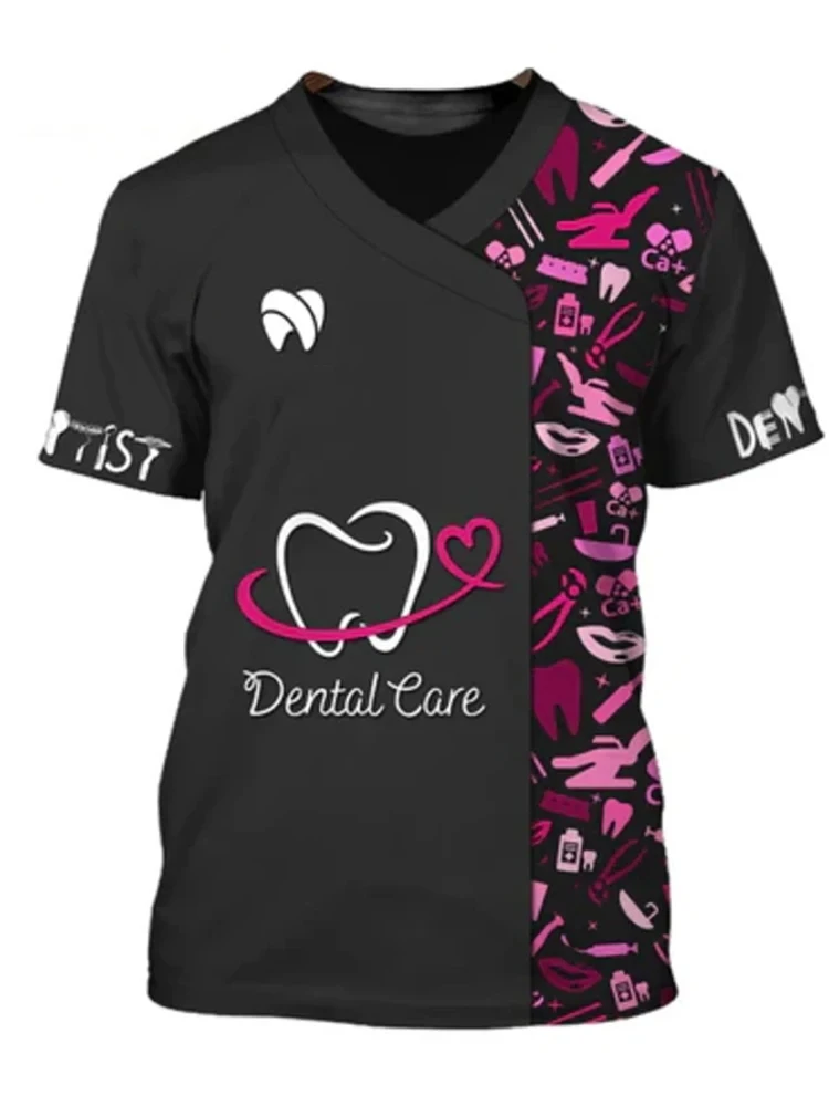 Dentists TShirts Women\'s T-shirt O-neck Personalised Nurses Uniform 3D Print Short Sleeve Oversized Female Casual Ladies Clothes