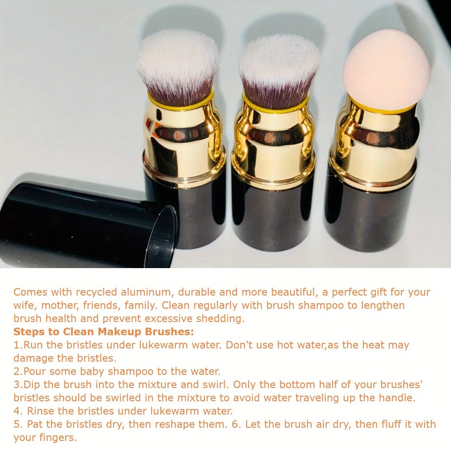 Nova combinação de pincéis de maquiagem 3 em 1: pincel de base, pincel de pó, esponja, cosmético portátil multifuncional