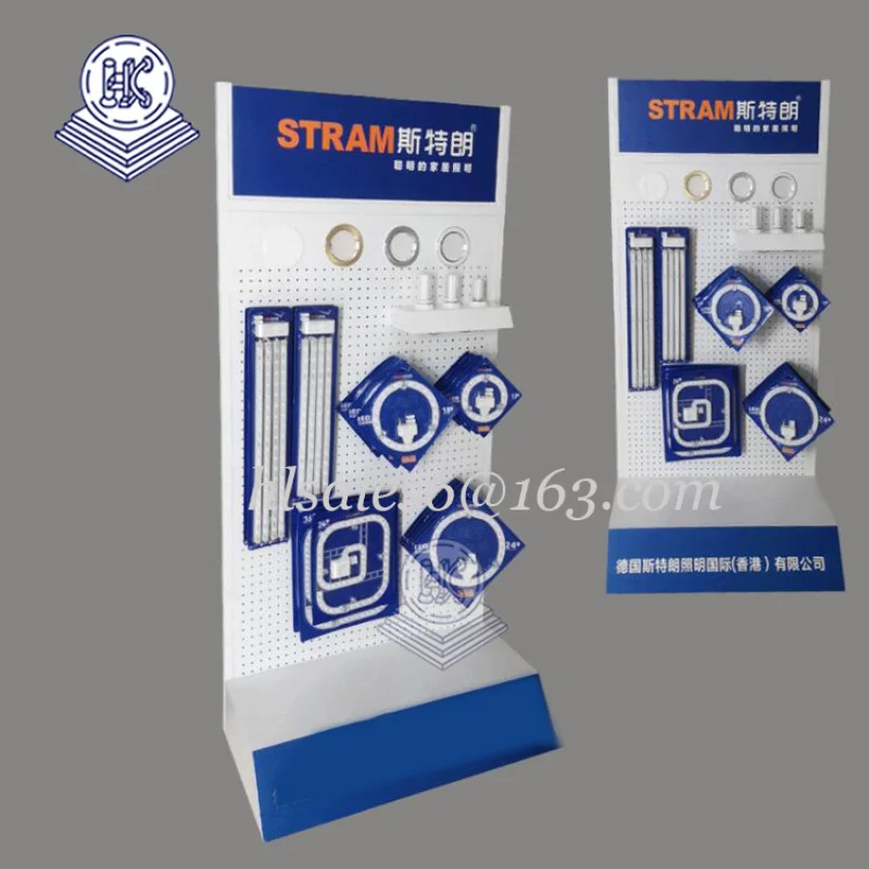 Custom.Floor الدائمة المعادن العارض التجاري LED ضوء لمبة مصباح عرض موقف الرف