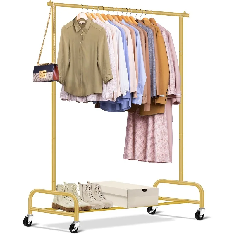 

Heavy Duty Clothes Racks for Hanging Clothing Rack, 43" Wide Rolling Garment Rack Metal Wardrobe Rack with Wheels Closet