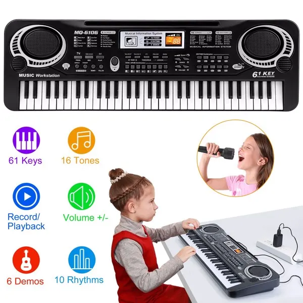 61 Keys Digital Music Electronic Keyboard Electric Piano Musical Instrument Kids Learning Keyboard w/ Microphone For Beginners K