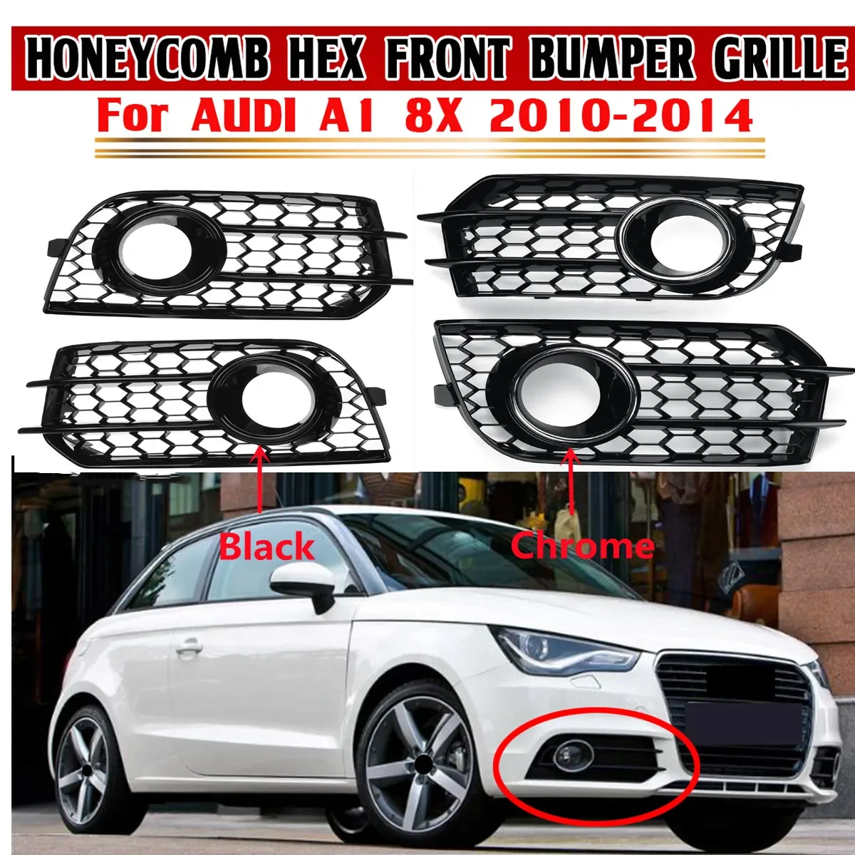 

Honeycomb Mesh Fog Light Lamp Cover Fog Light Grille For Audi A1 8X 2010-2014 Front Bumper Grille Grill 8X0807681A 8X0807682A