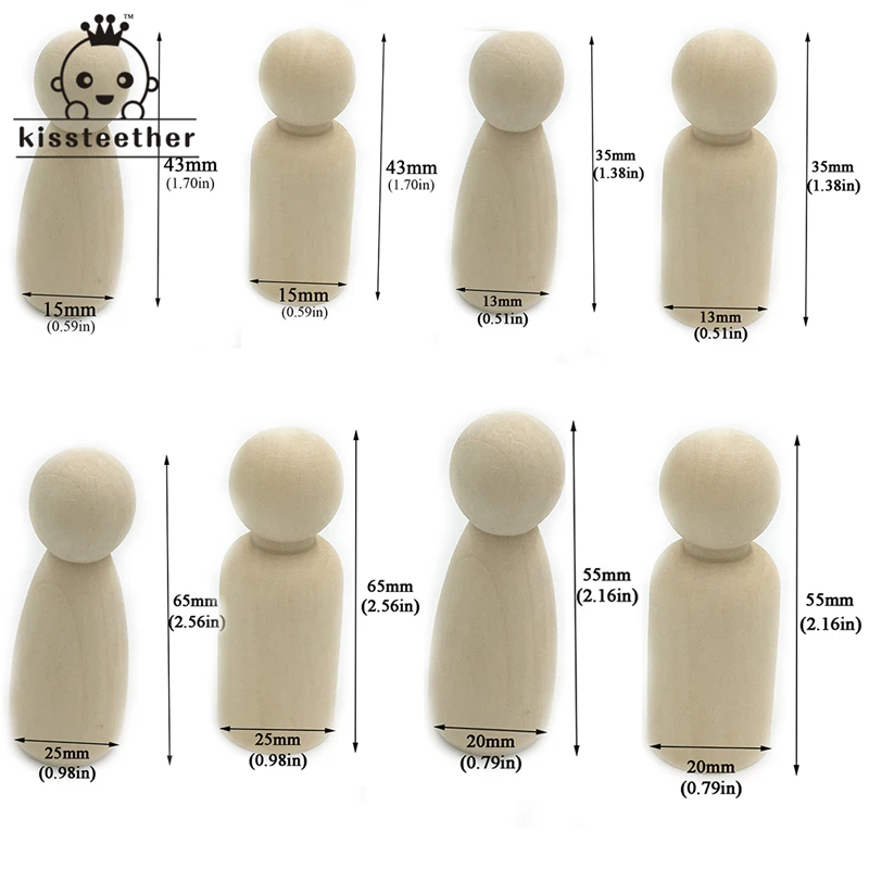 50pcs Men Woman Mixed Plain Blank Natural Wood People Peg Dolls Unpainted Figures Wedding Cake Family   Christmas Gift