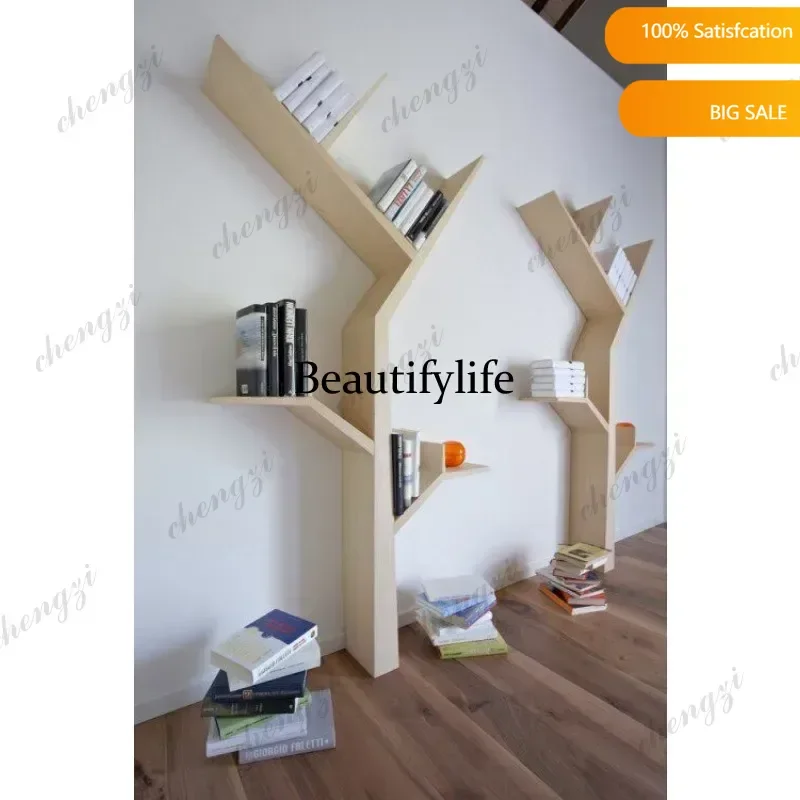 Creative tree children's bookshelf solid wood storage log display stand