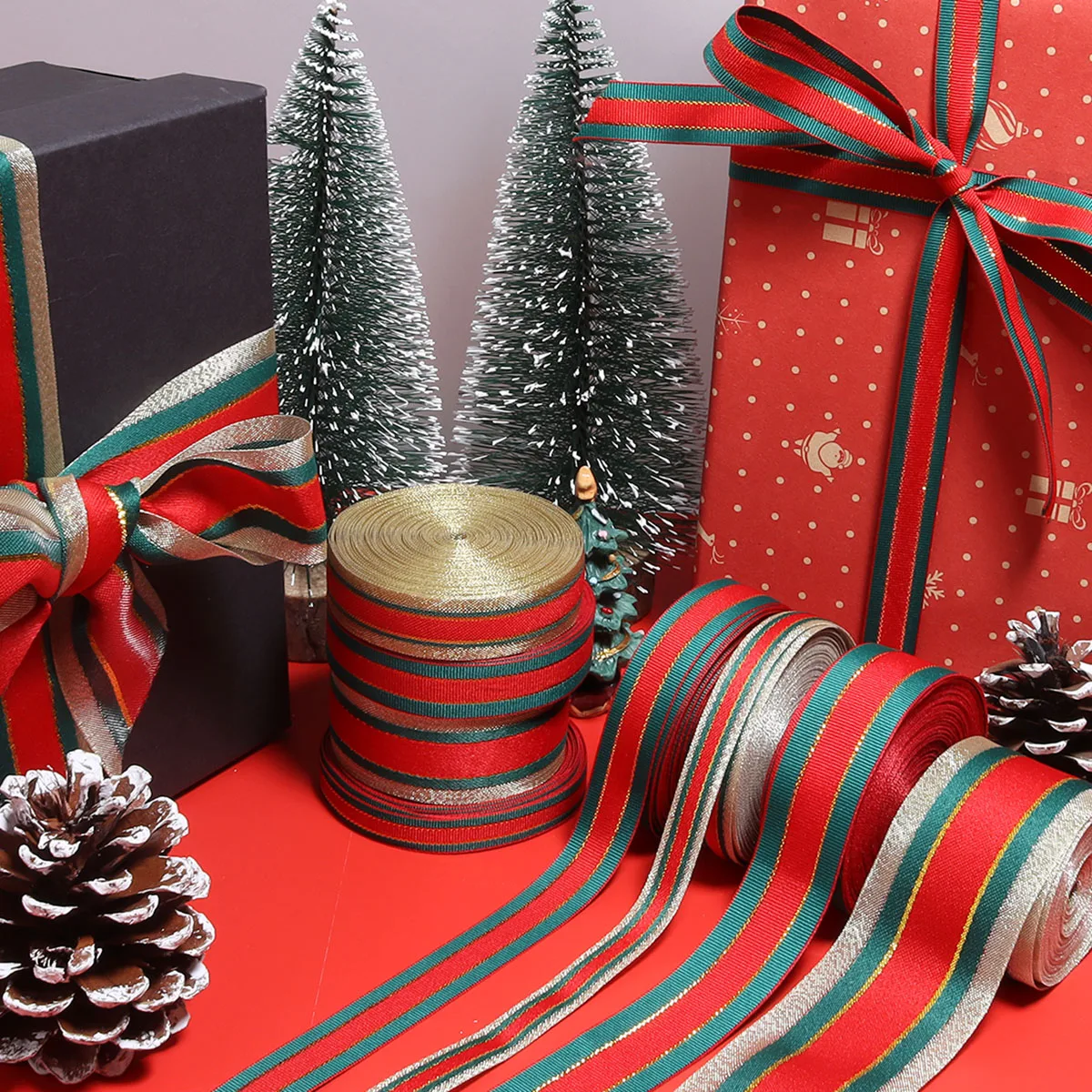 Ruban Satin Rouge Vert,88mx 2cm Ruban Cadeau,Ruban Noel,Ruban Cadeau Emballage Pour I'emballage Cadeau Artisanat