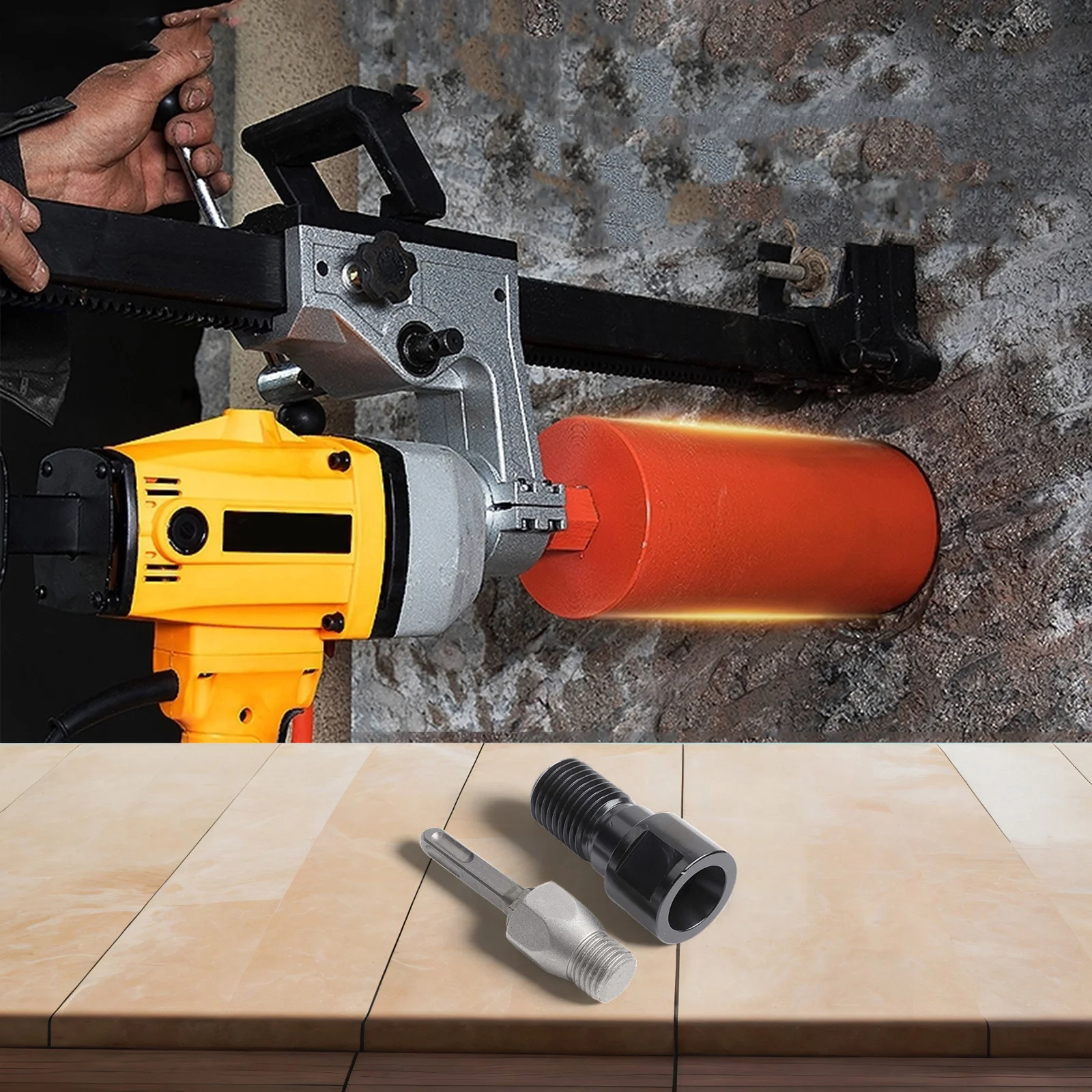 อะแดปเตอร์เกลียว 1 ชิ้น สำหรับดอกสว่านเจาะคอนกรีต M22 เป็น 1-1/4-7 พร้อมหัวแปลง อุปกรณ์เสริมเครื่องมือไฟฟ้า