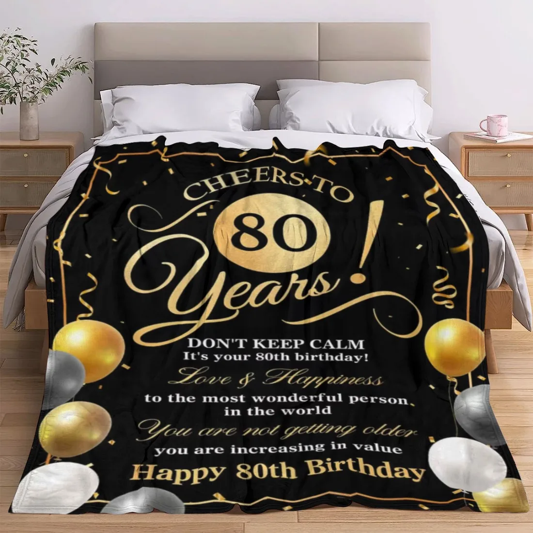 Giant Cozy 80th Birthday Throw Blanket Gift for Milestone Celebration Party Decor Adult Funny Presents Keeps You Warm